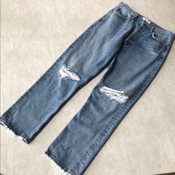 Agolde Women’s Riley High Rise Straight Crop Button Fly Jeans Distressed Size 26 - Picture 2 of 16